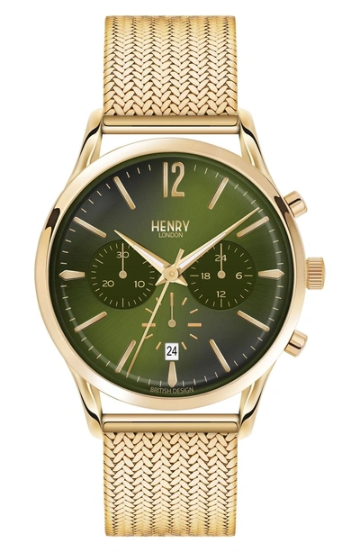 Shop Henry London Chiswick Chronograph Mesh Strap Watch, 41mm In Gold/ Green