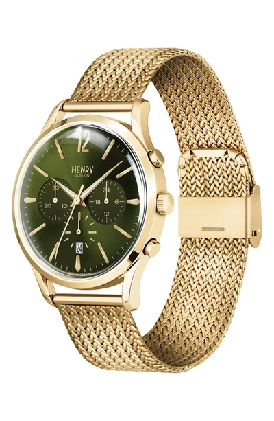 Shop Henry London Chiswick Chronograph Mesh Strap Watch, 41mm In Gold/ Green