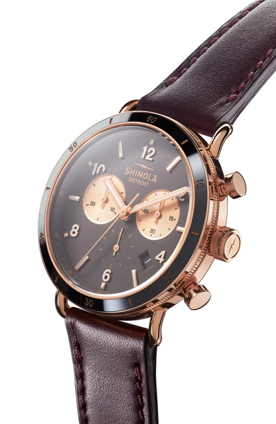 Shop Shinola The Canfield Chrono Leather Strap Watch, 40mm In Aubergine/ Charcoal/ Rose Gold