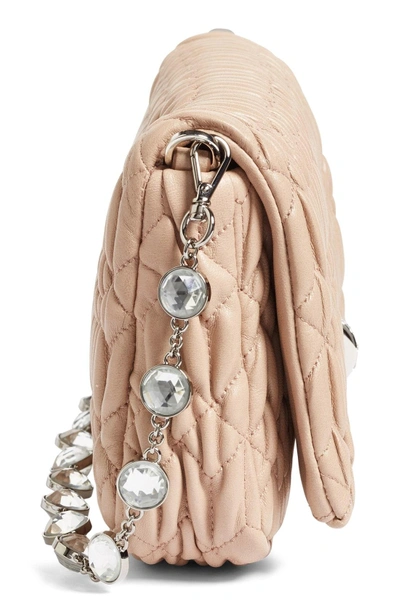 Shop Miu Miu Small Crystal Embellished Nappa Shoulder Bag In Cammeo