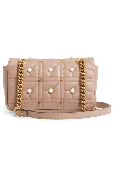 Shop Gucci Mini Gg Marmont 2.0 Imitation Pearl Logo Matelasse Leather Shoulder Bag - Pink In Pink/ White Pearl