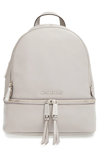 Shop Michael Michael Kors 'small Rhea Zip' Leather Backpack - Grey In Pearl Grey/ Silver