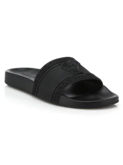 Shop Versace Men's Medusa Rubber Pool Slide Sandals In Black