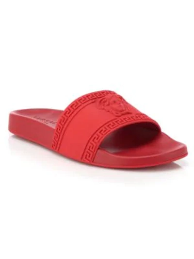 Shop Versace Medusa Cardinal Pool Slides In Red