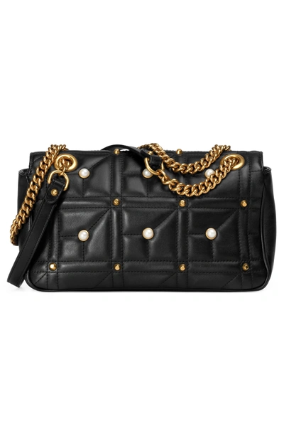 Shop Gucci Gg Marmont Matelasse Imitation Pearl Leather Shoulder Bag - Black In Black Misc