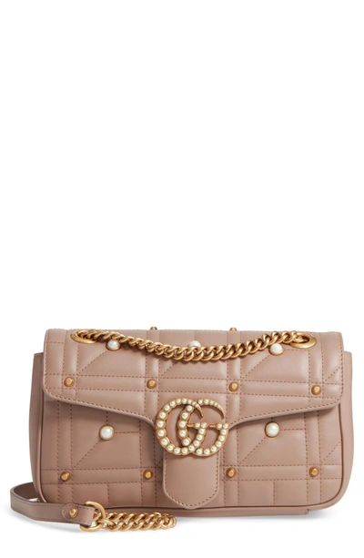 Shop Gucci Gg Marmont Matelasse Imitation Pearl Leather Shoulder Bag - White In White/ Pink