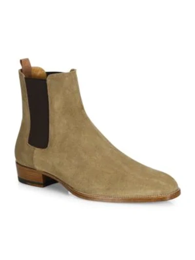 Shop Saint Laurent Wyatt Suede Chelsea Boots In Light Brown