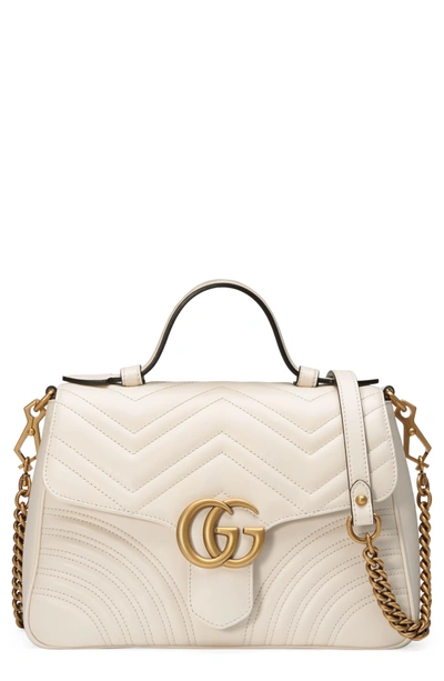 Shop Gucci Small Gg Matelasse Leather Top Handle Bag In Mystic White