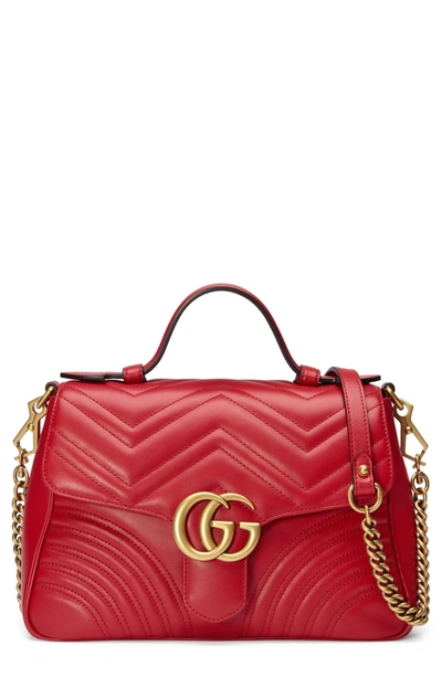 Shop Gucci Small Gg Matelasse Leather Top Handle Bag In Hibiscus Red