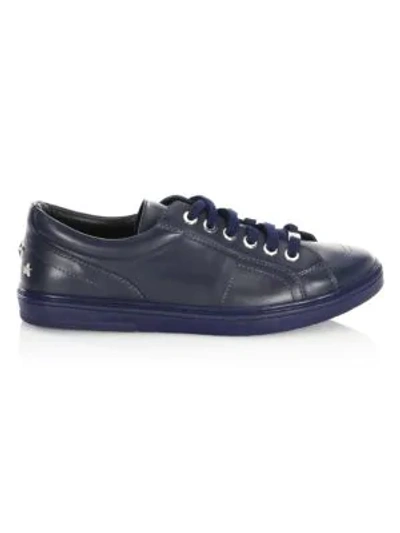 Shop Jimmy Choo Star-studded Leather Low-top Sneakers In Navy