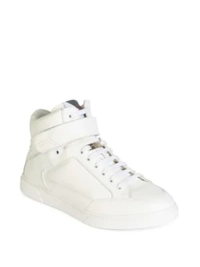 Shop Saint Laurent Hi-top Leather Sneakers In White