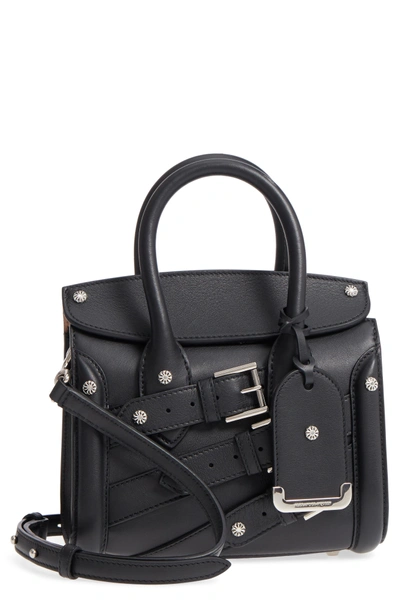 Shop Alexander Mcqueen Heroine 21 Buckle Front Calfskin Leather Satchel - Black