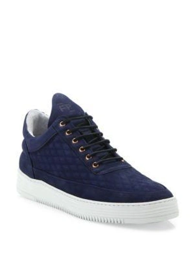 Shop Filling Pieces Quilted Diamond Leather Low-top Sneakers In Navy