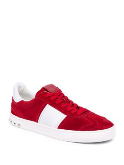 Shop Valentino Flycrew Leather Sneakers In Red