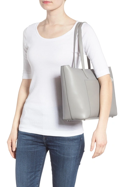Shop Smythson Panama East/west Leather Tote - Grey In Cold Grey