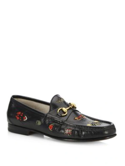 Shop Gucci Roos Insect Motif Leather Moccasinloafers In Black