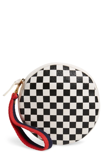 Clare V Checkered Leather Circle Clutch Black In Cream Black Checker ModeSens