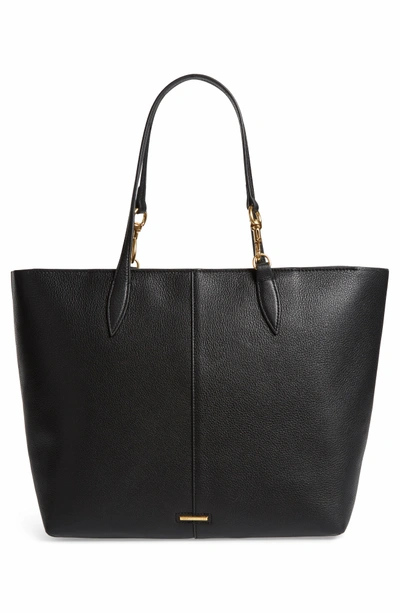 Shop Rebecca Minkoff Sherry Dog Clip Leather Tote - Black In Blk/ Taupe