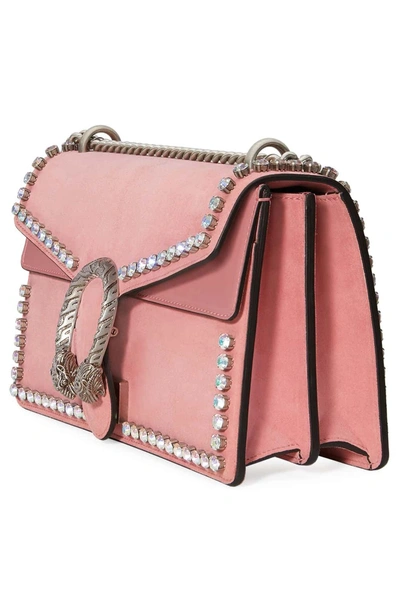 Shop Gucci Small Dionysus Crystal Embellished Suede Shoulder Bag - Pink