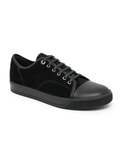 Shop Lanvin Classic Suede & Leather Tonal Sneakers In Black