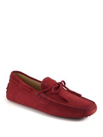 Shop Tod's Gommino Suede Moccasins In Dark Red