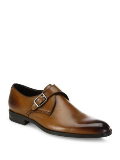 Shop Ermenegildo Zegna Men's Single Monk Strap Leather Shoes In Brown