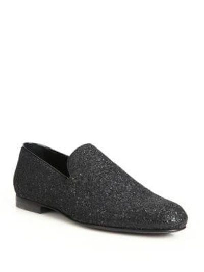 Shop Jimmy Choo Sloane Glitter Slip-on Loafers In Black