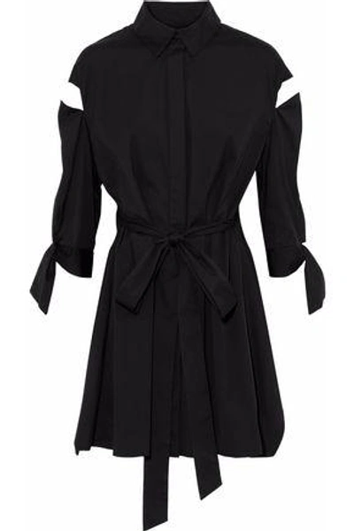 Shop Milly Woman Tie-front Cutout Cotton-blend Poplin Shirt Dress Black