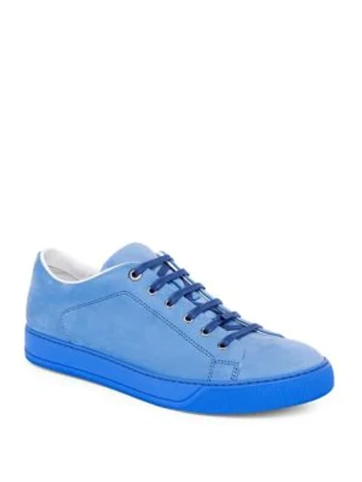 Shop Lanvin Suede Low Top Trainers In Sky Blue