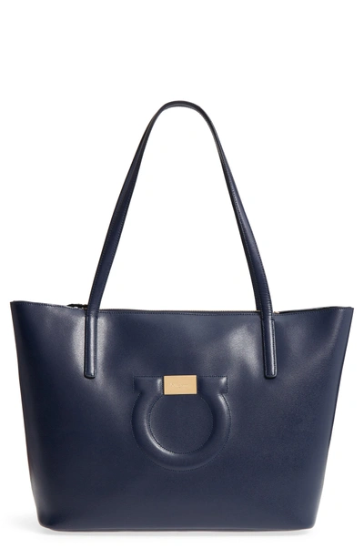 Shop Ferragamo City Quilted Gancio Leather Tote - Blue In Navy