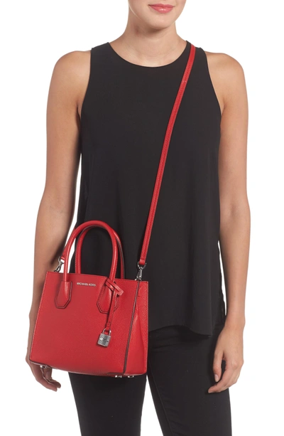 Shop Michael Michael Kors Mercer Leather Crossbody Bag - Red In Bright Red