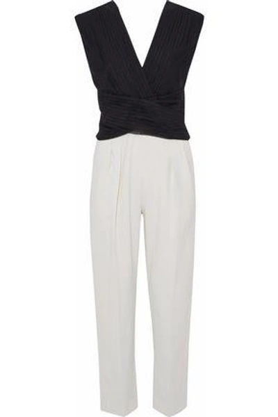 Shop Max Mara Apice Wrap-effect Pleated Chiffon And Crepe Jumpsuit In Black
