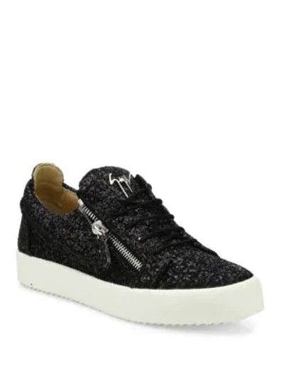 Shop Giuseppe Zanotti Glitter Weaved Platform Sneakers In Black
