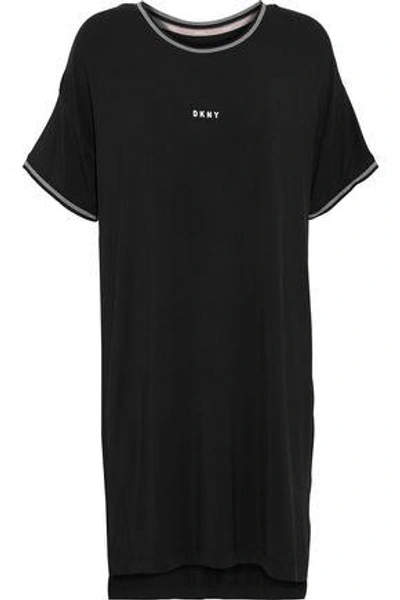 Shop Dkny Printed Stretch Modal-jersey Nightdress In Black