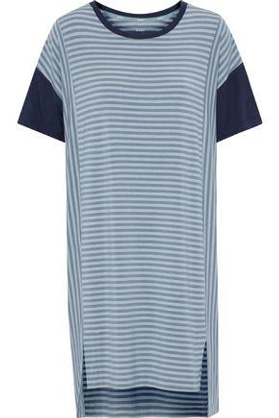 Shop Dkny Woman Striped Stretch-modal Jersey Nightdress Blue