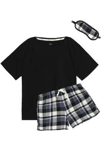 Shop Dkny Woman Cotton-blend Jersey And Checked Flannel Pajama Set Black