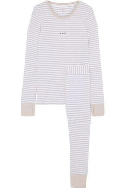 Shop Dkny Woman Striped Stretch Modal-jersey Pajama Set Off-white