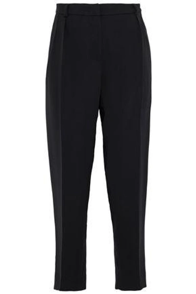 Shop Max Mara Cropped Crepe Tapered Pants In Black