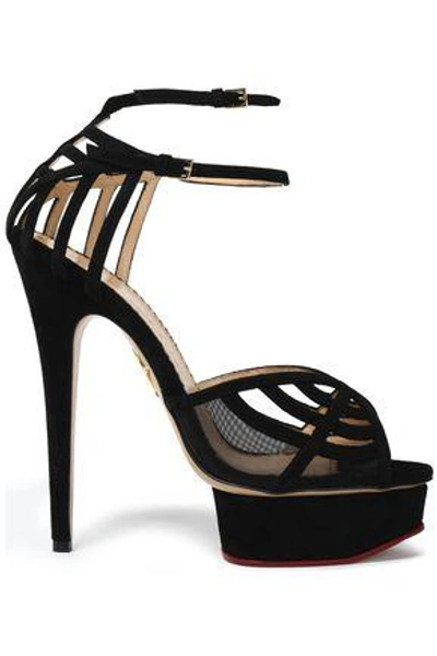 Shop Charlotte Olympia Woman Cutout Suede And Mesh Platform Sandals Black