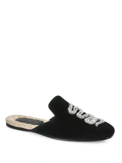 Shop Gucci Embroidered Evening Velvet Slippers In Black