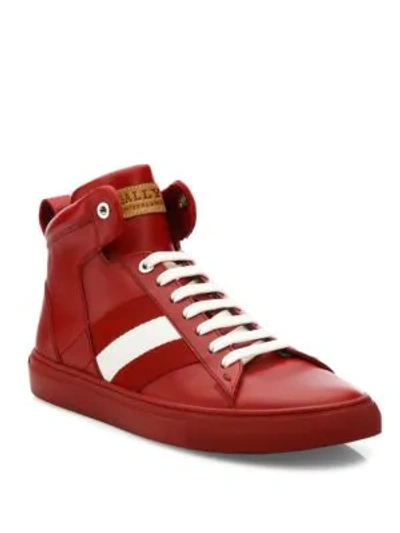 Shop Bally Hedern   Leather High-top Sneakers In Garnet