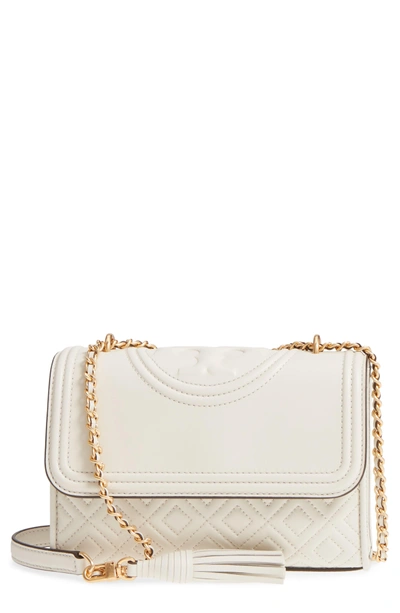 Shop Tory Burch Small Fleming Leather Convertible Shoulder Bag - White In Birch