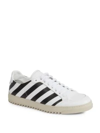 Shop Off-white Diagonal Striped Leather Sneakers In White Black