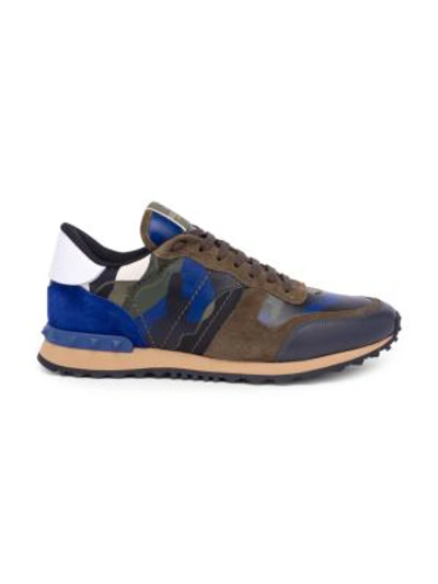 Shop Valentino Camouflage Rock Running Sneakers In Blue