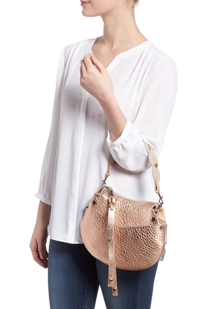 Shop Jimmy Choo Mini Artie Metallic Leather Crossbody Bag - Pink In Rose Gold