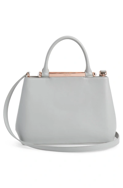 Anabel Pearl Handle Leather Satchel In Mid Grey