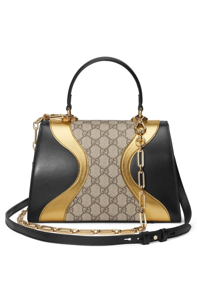 Shop Gucci Small Osiride Leather & Canvas Top Handle Satchel - Black In Nero/ Gold/ Beige Ebony
