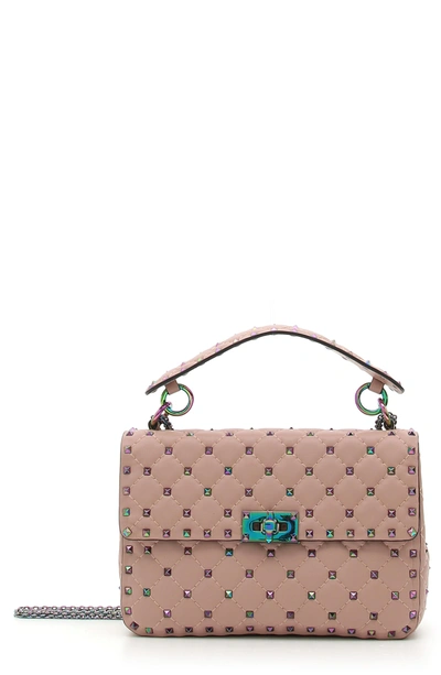 Shop Valentino Rockstud Lambskin Leather Shoulder Bag - Pink In Dusty Rose