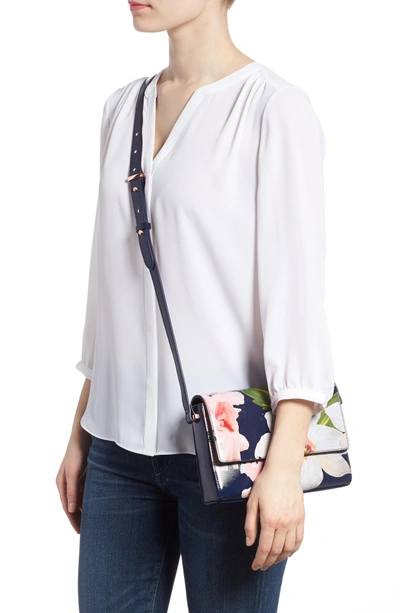 Shop Ted Baker Prim Chatsworth Bloom Faux Leather Crossbody Bag - Blue In Navy
