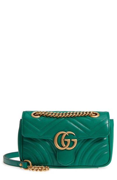 Shop Gucci Mini Gg Marmont 2.0 Matelasse Leather Shoulder Bag - Green In Emerald/ Emerald